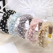 wholesale fashion fall winter european vintage pearl knotted hair band velvet head band for women